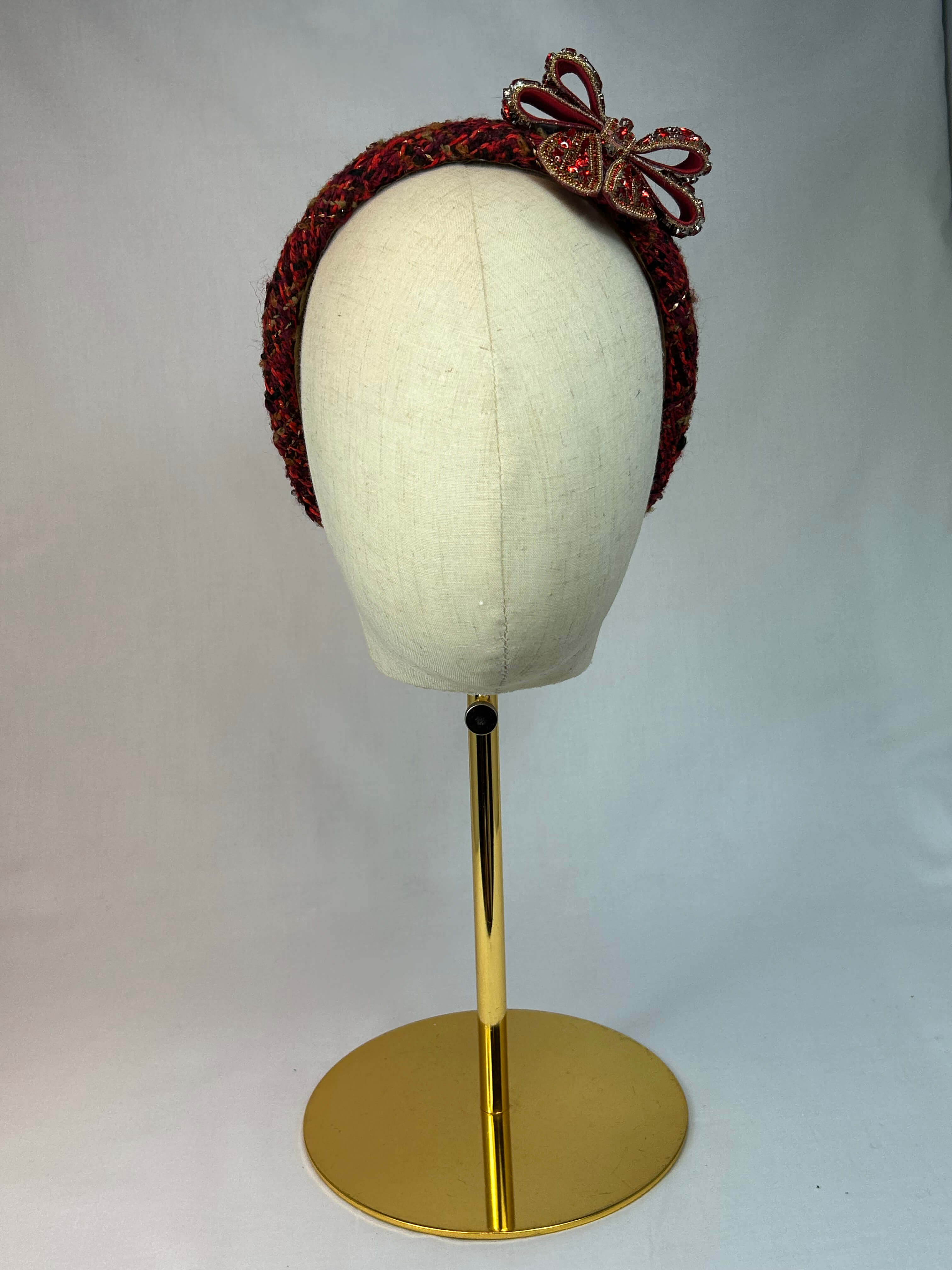 Diadem Röd Chaneltyg Rosett