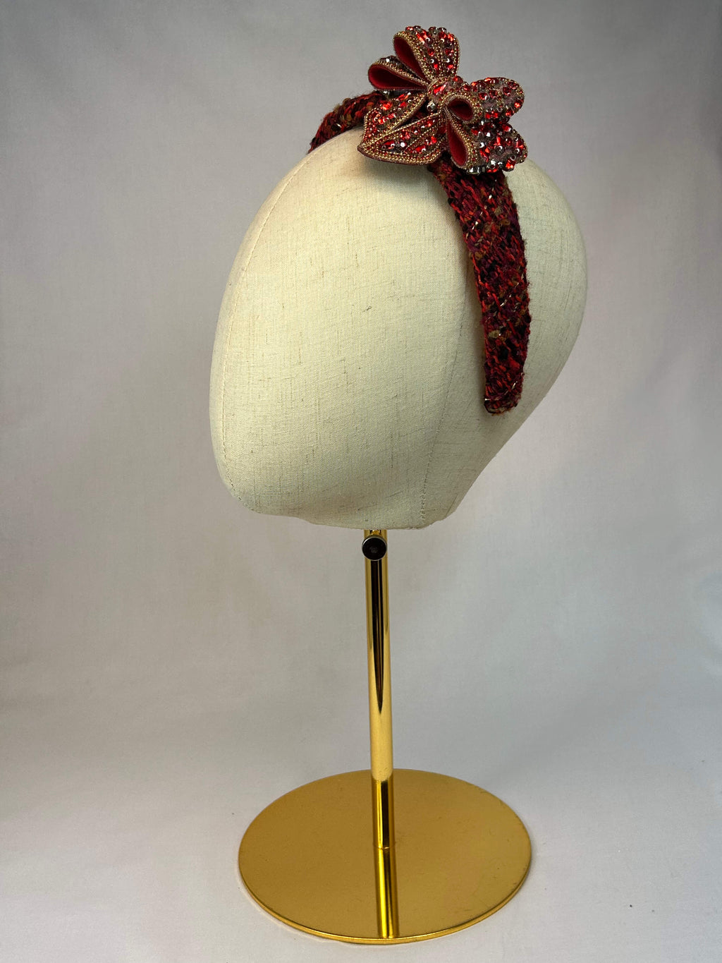 Diadem Röd Chaneltyg Rosett