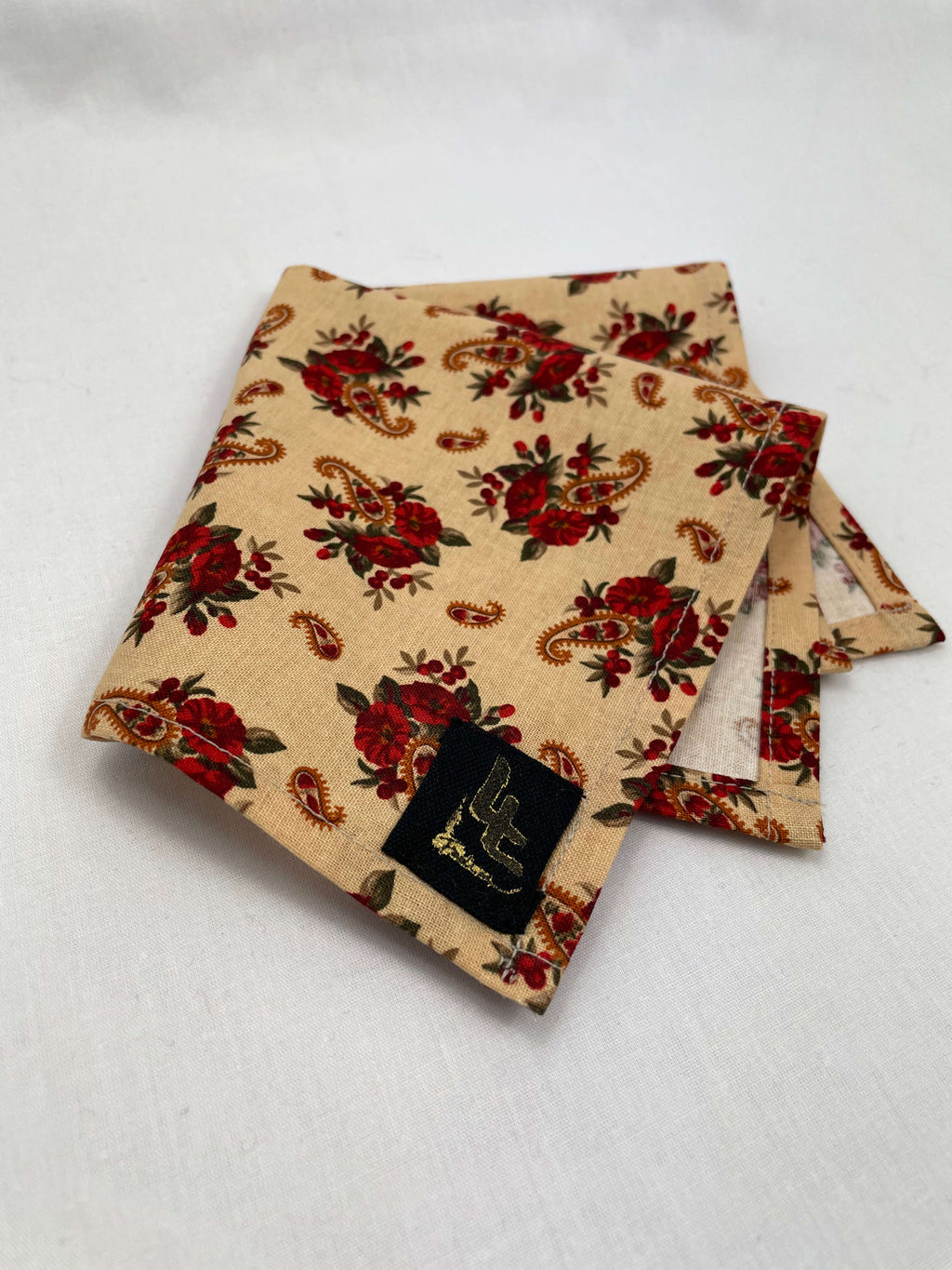 Näsduk Beige Röd Blommig Paisely