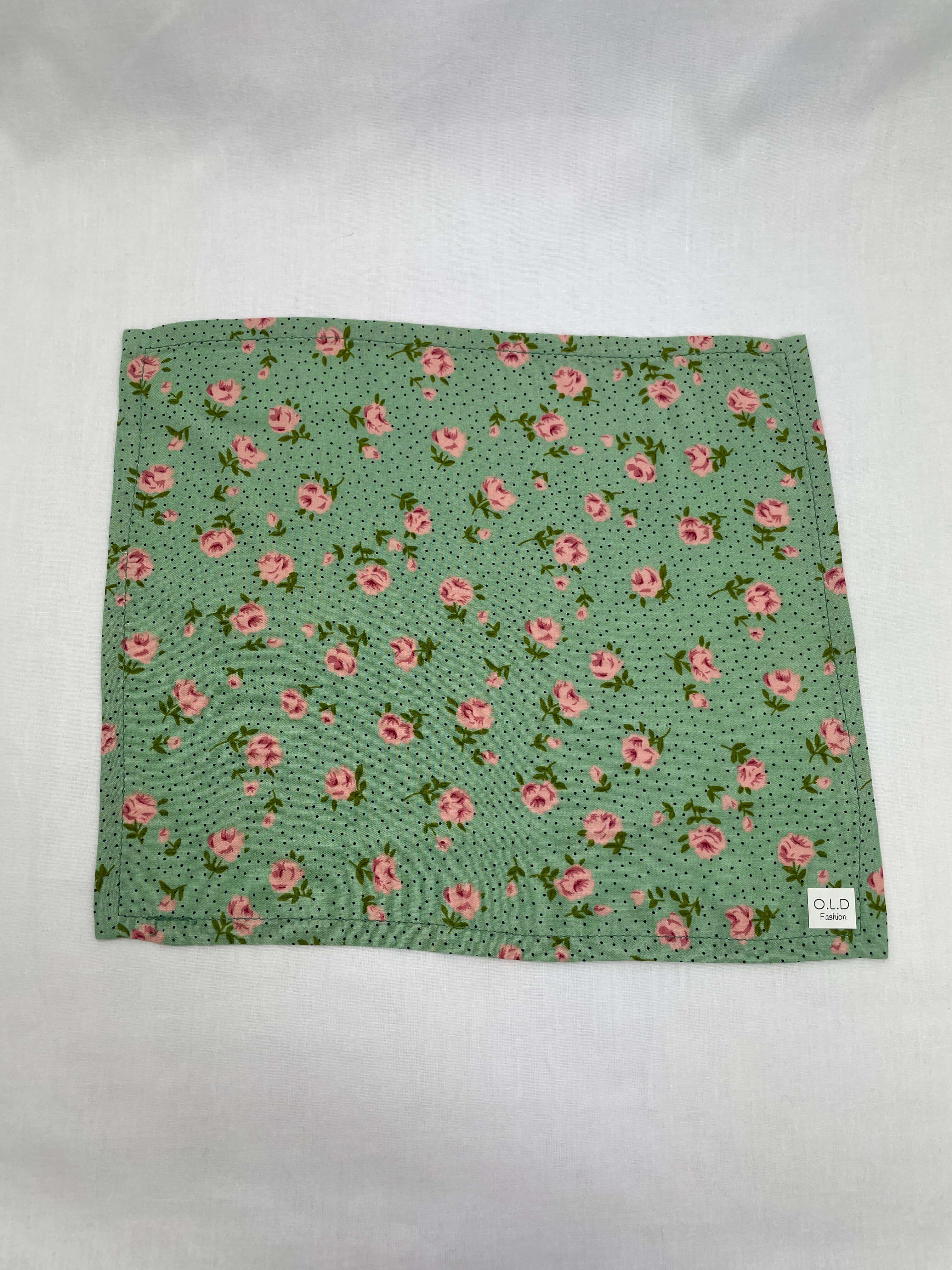 Näsduk Ljusgrön Rosa Blommor