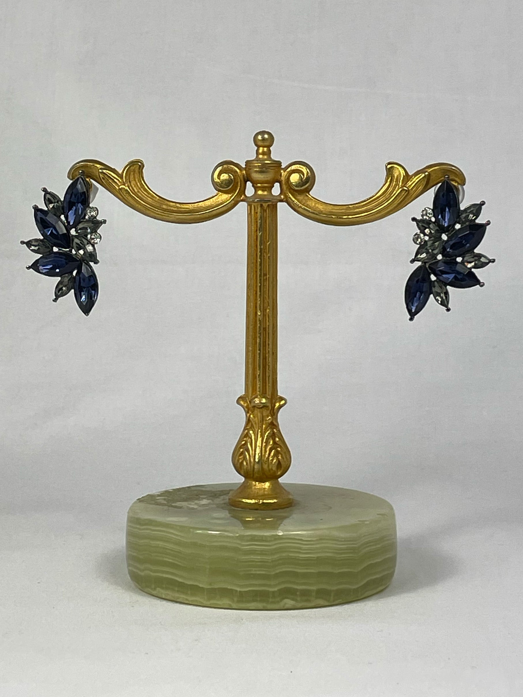 Örhängen Mörkblå Grå Strass