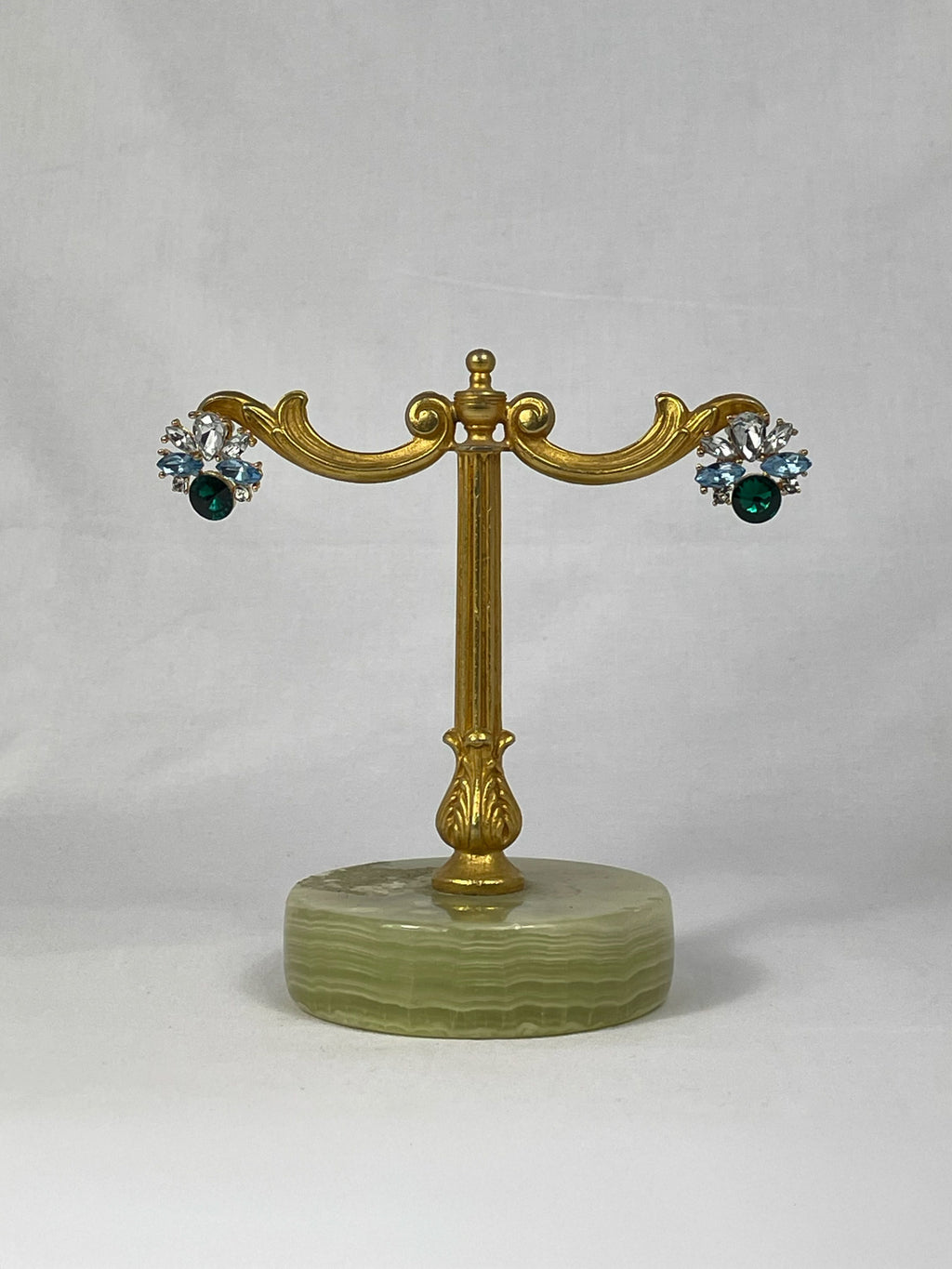 Örhängen Vit Grön Strass