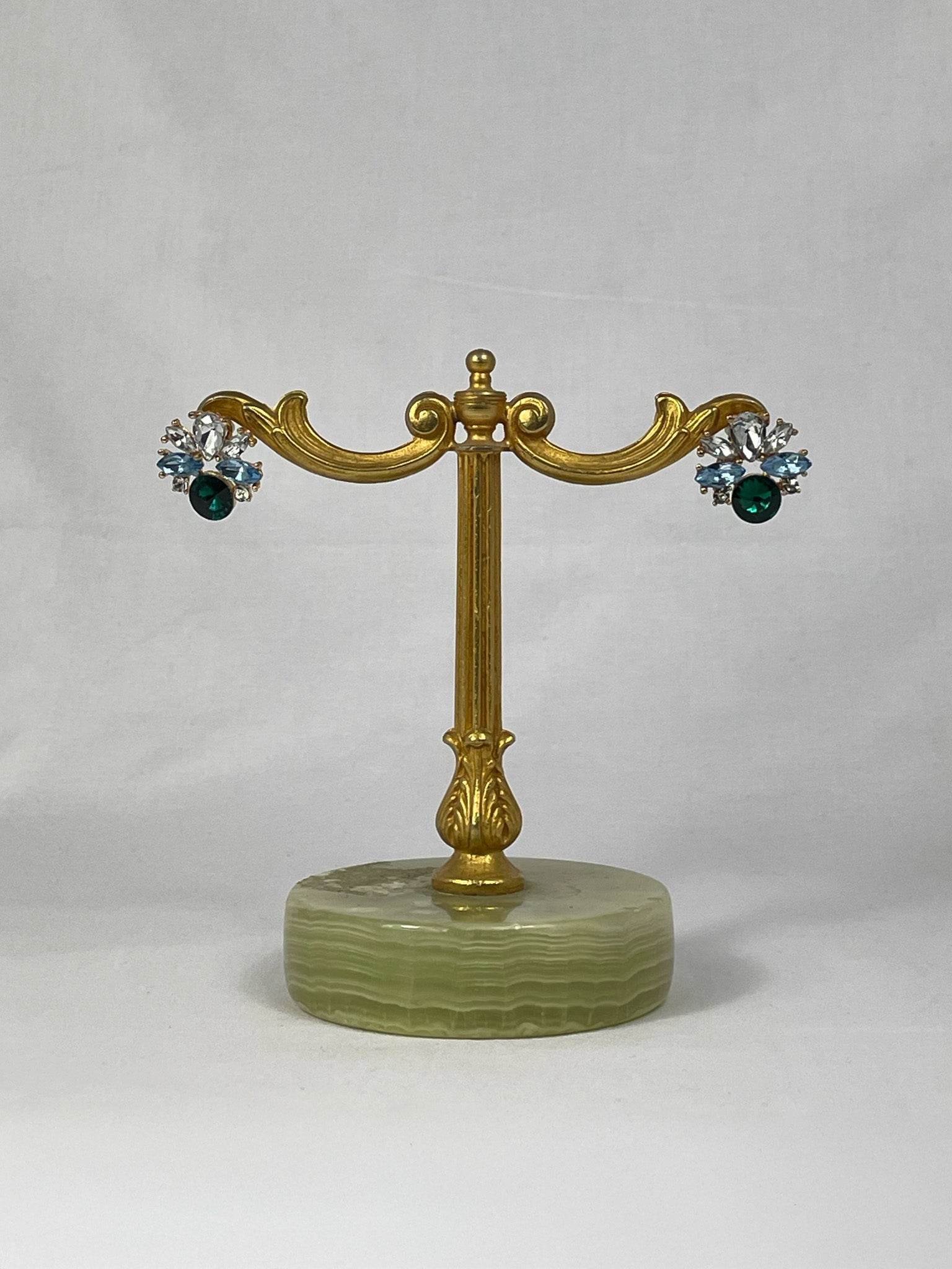 Örhängen Vit Grön Strass