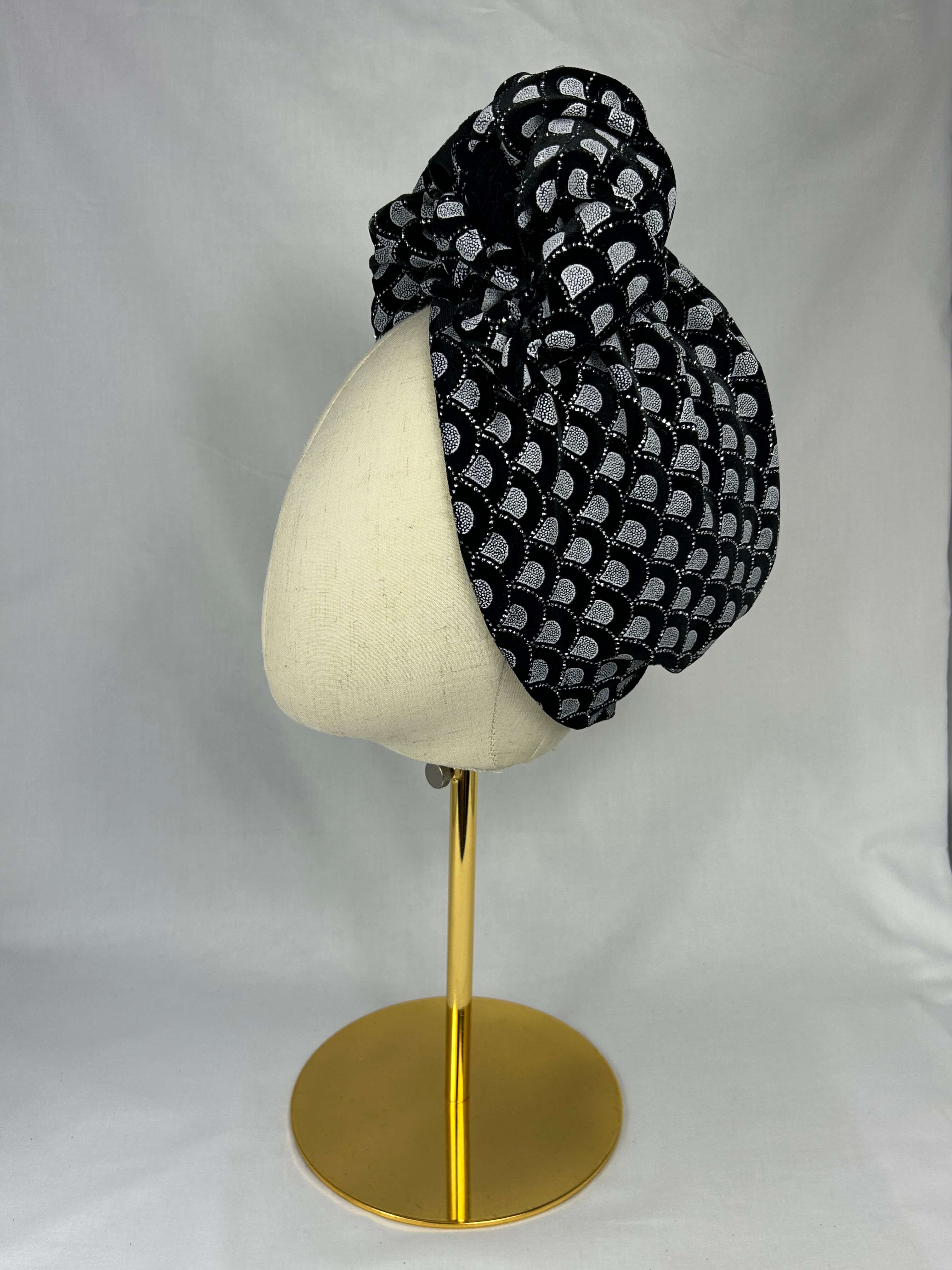 Turban Silver Svart Mönstrad