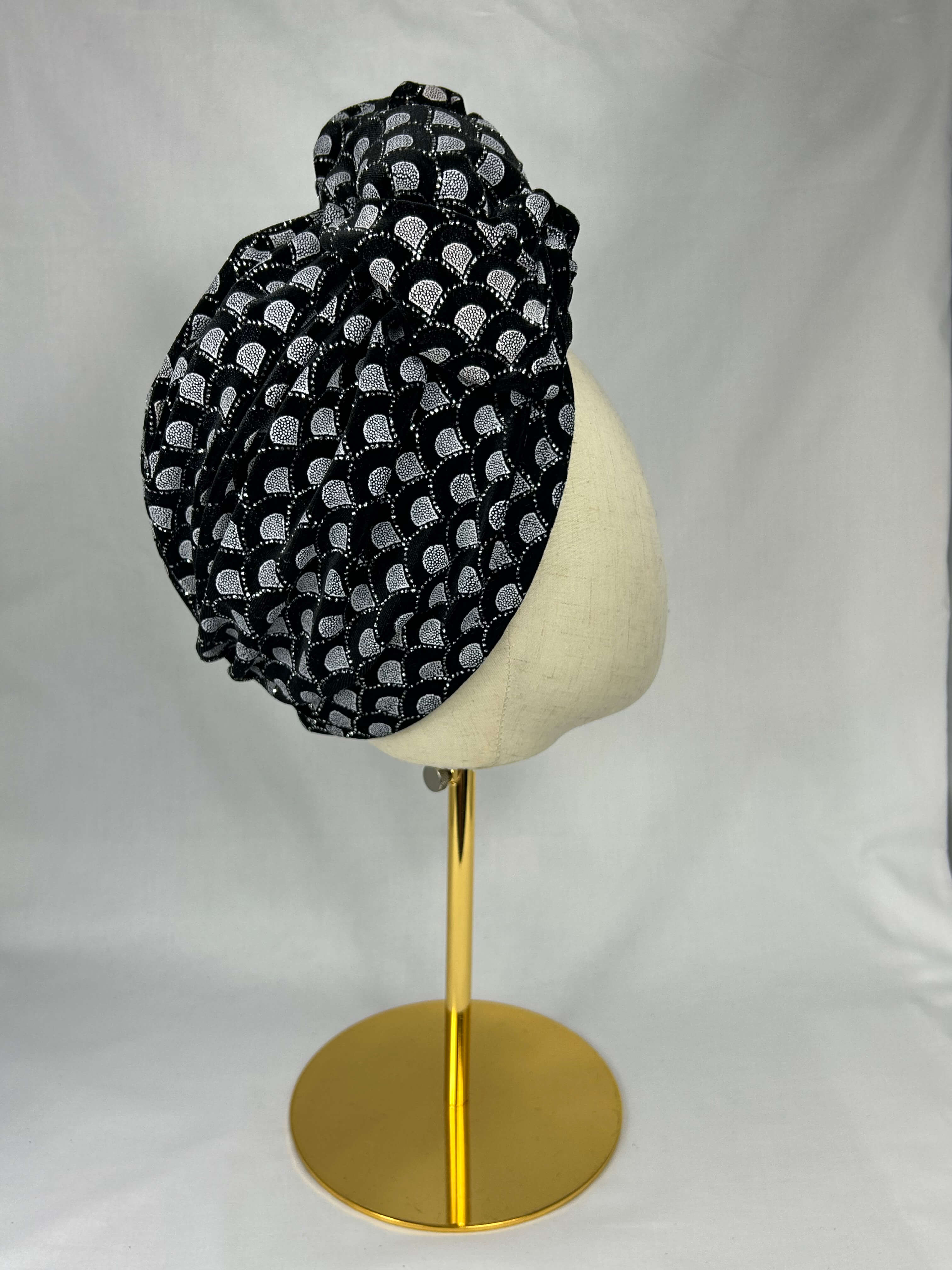 Turban Silver Svart Mönstrad