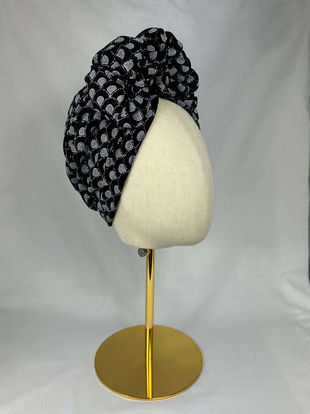 Turban Silver Svart Mönstrad