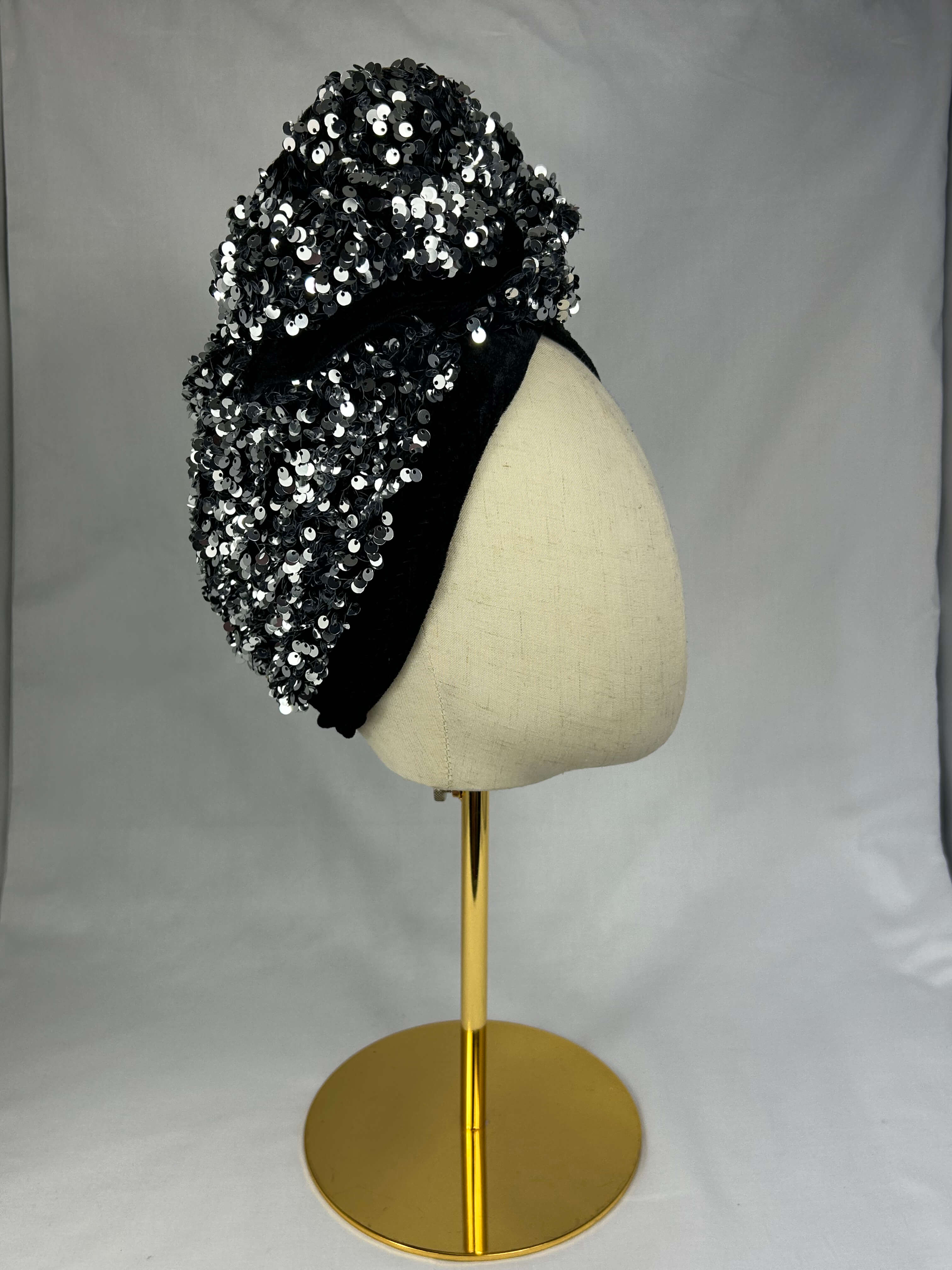 Turban Silver Svart Paljett