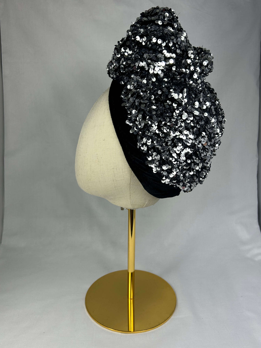 Turban Silver Svart Paljett